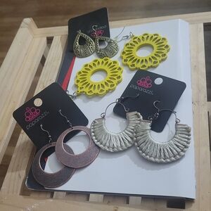 Paparazzi Bold Yellow and Brushed Metal Brown  Earring Collection